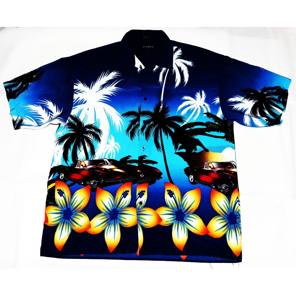 Koman Sport Men's Short Sleeve Button Front Hawaiian Tropical‎ Shirt Size XL